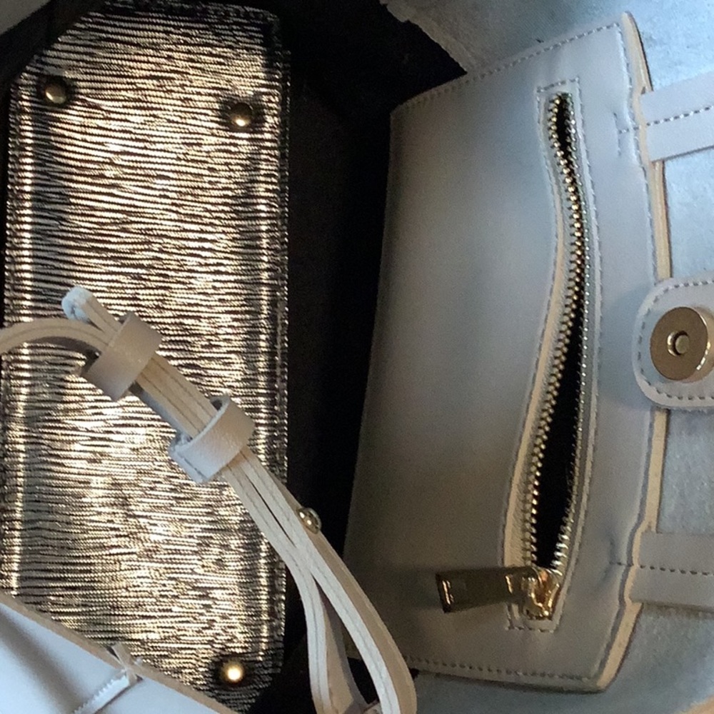 🌹 Street Level Silver Metallic Cream Faux Leather Tote Bag Purse Colorblock - Picture 10 of 14